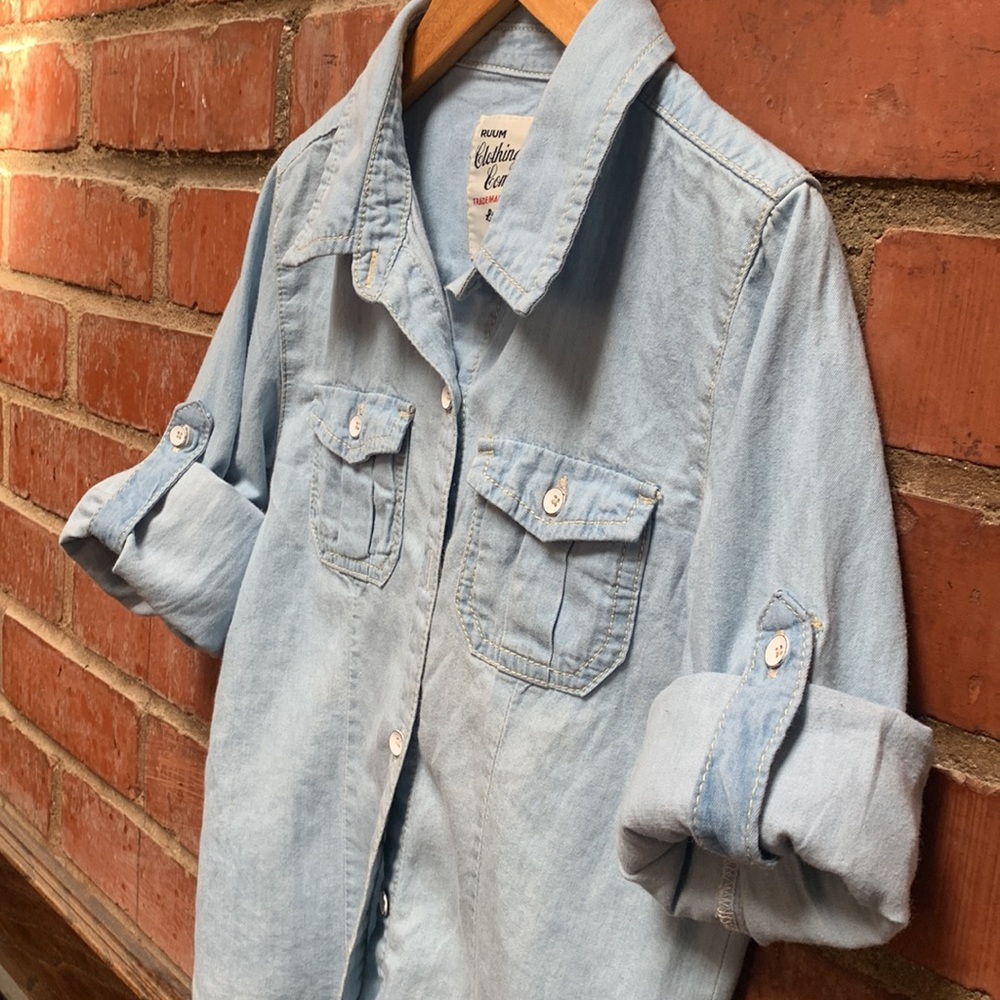 Ruum western style vintage light denim long sleeve button down for kids - Picture 9 of 9